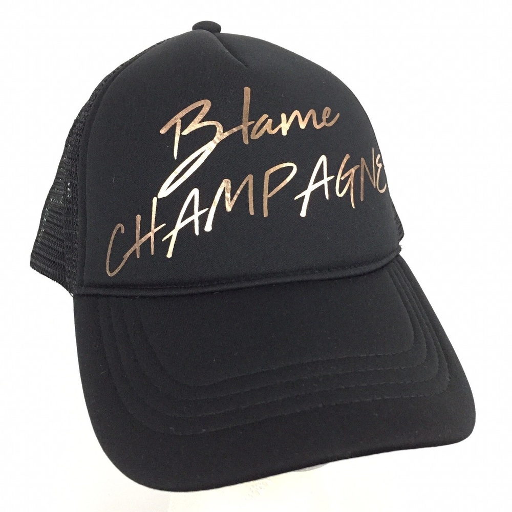 NWT BRAND NEW Express Blame Champagne black mesh trucker hat